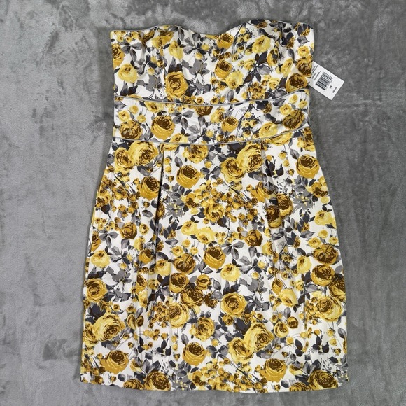 B. Smart Dresses & Skirts - NWT B. Smart Sundress Size 16 Yellow Grey Floral Strapless Mini Sundress